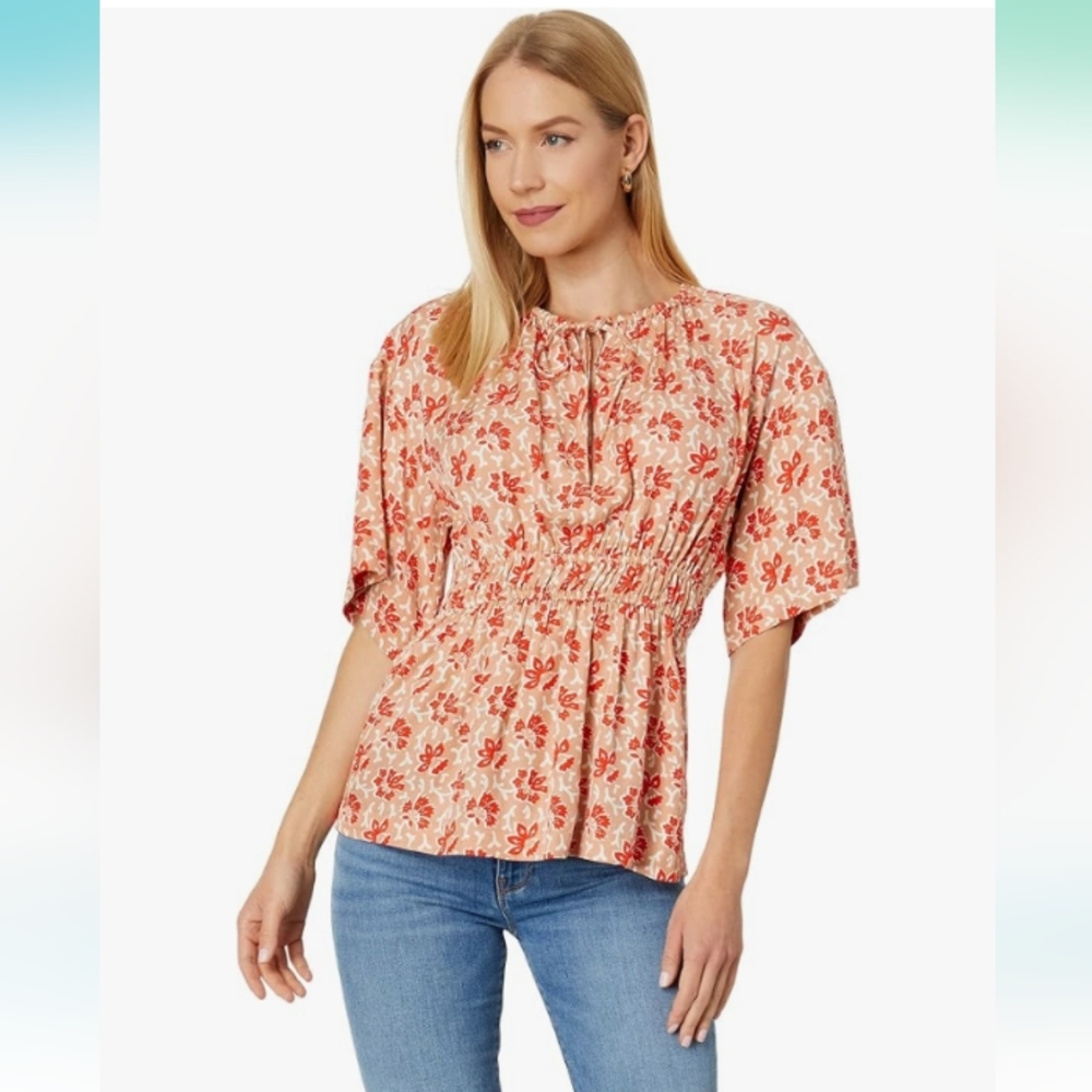 Joie peplum style floral print pattern short sleeves blouse top NWOT